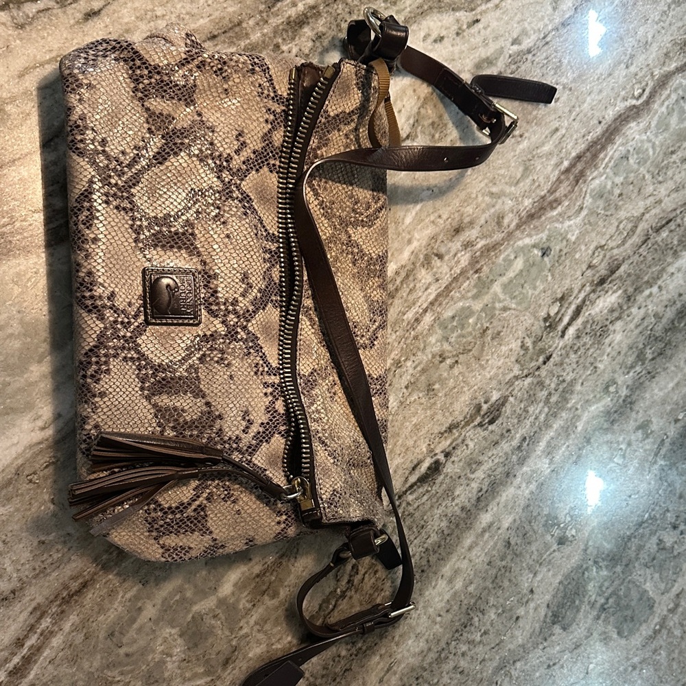 Dooney & Bourke Snake-Print Crossbody in Brown and Cream